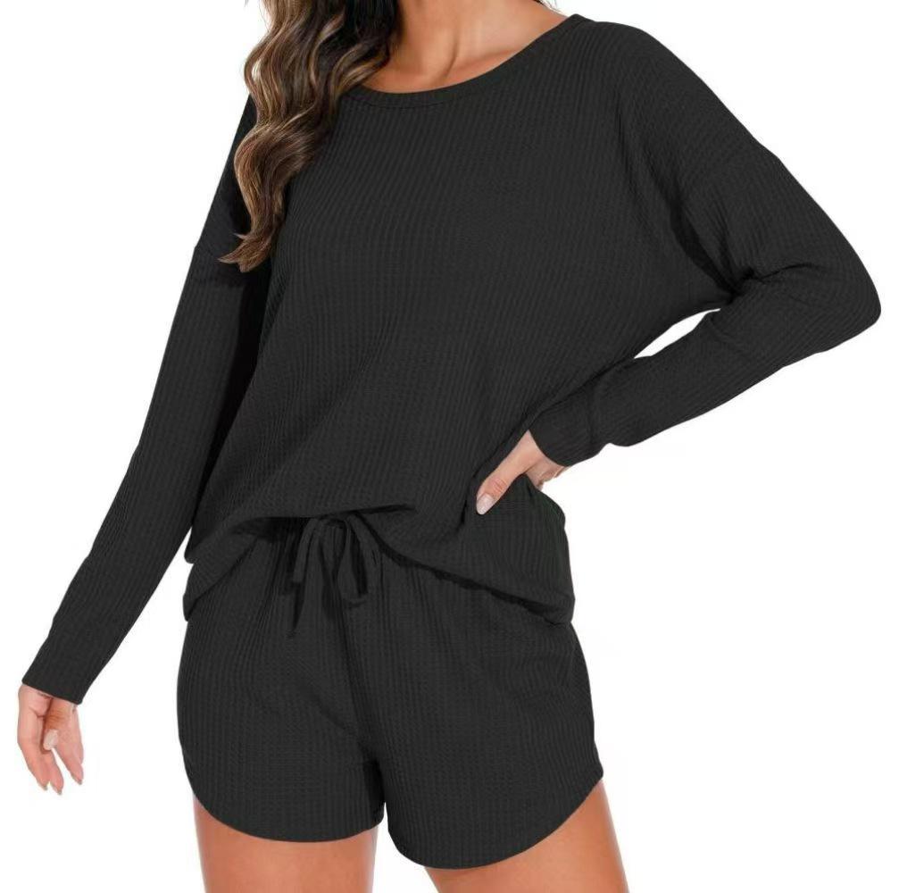 2025 Women's Solid Color Round Neck Casual Long Sleeve Pocket Set