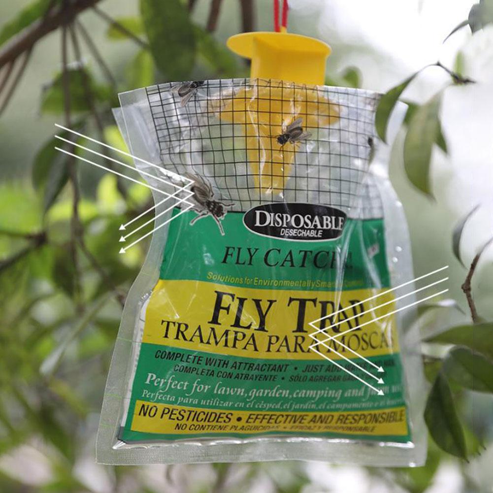 Hanging Fly Trap Bag with Fly Bait Disposable Fly Catcher Bag Non-Toxic Flies Trap Fly Trap Catcher Bag for Outdoor Garden Farm