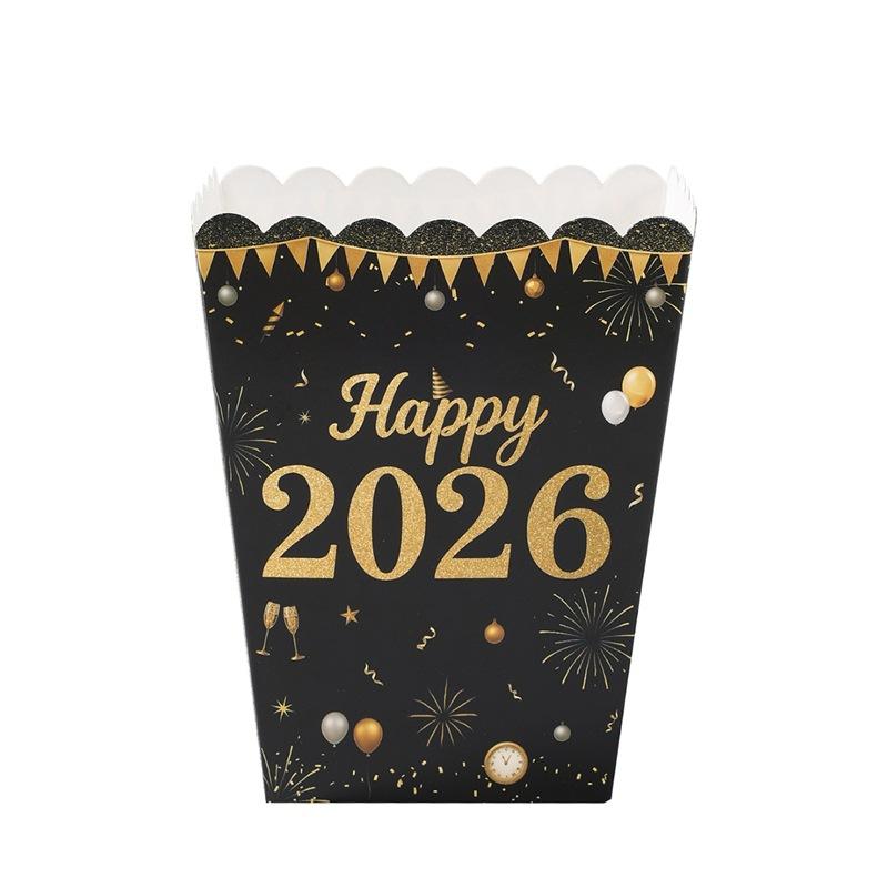 10Pcs Happy New Year 2026 Theme Party Decor Fireworks Popcorn Box Candy Cookie Packaging Boxes For Movie Night Party Decor