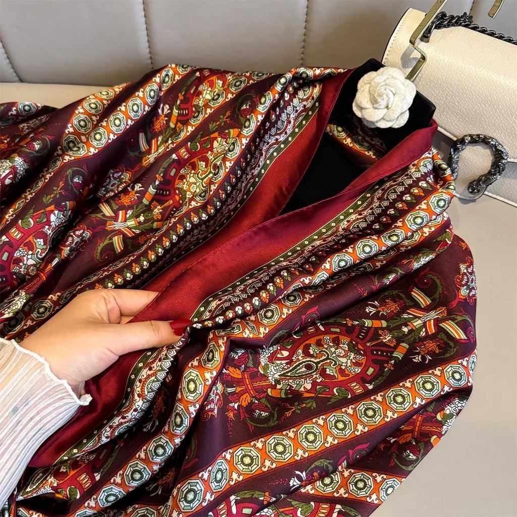 New Summer Simulation Silk Women's Long Scarf Air Conditioner Shawl Fashionable Versatile Travel Photo Sun Protection Beach Towel