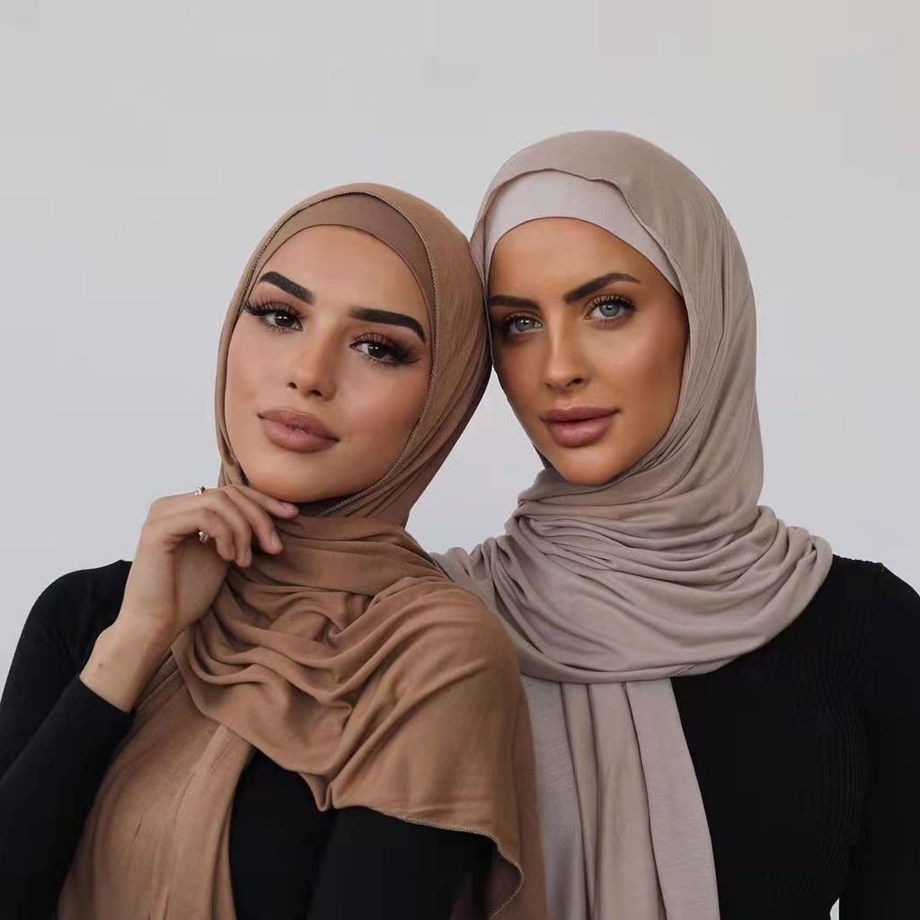 Varm muslimsk mote kvinne myk hijab skjerf sjal vanlig bomullsjersey skjerf turban kvinner lange sjal hodeinnpakning pannebånd abaya