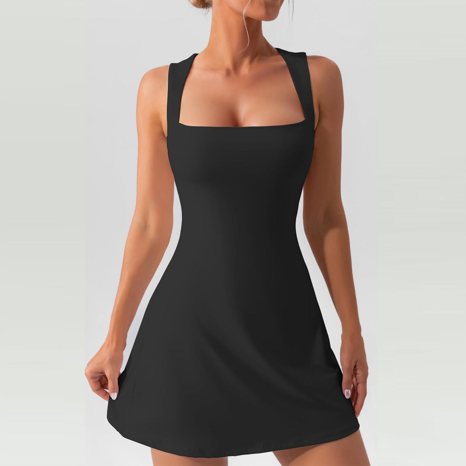 

Женское платье с лифом и квадратным вырезом без рукавов, майка, эластичные платья M чёрный