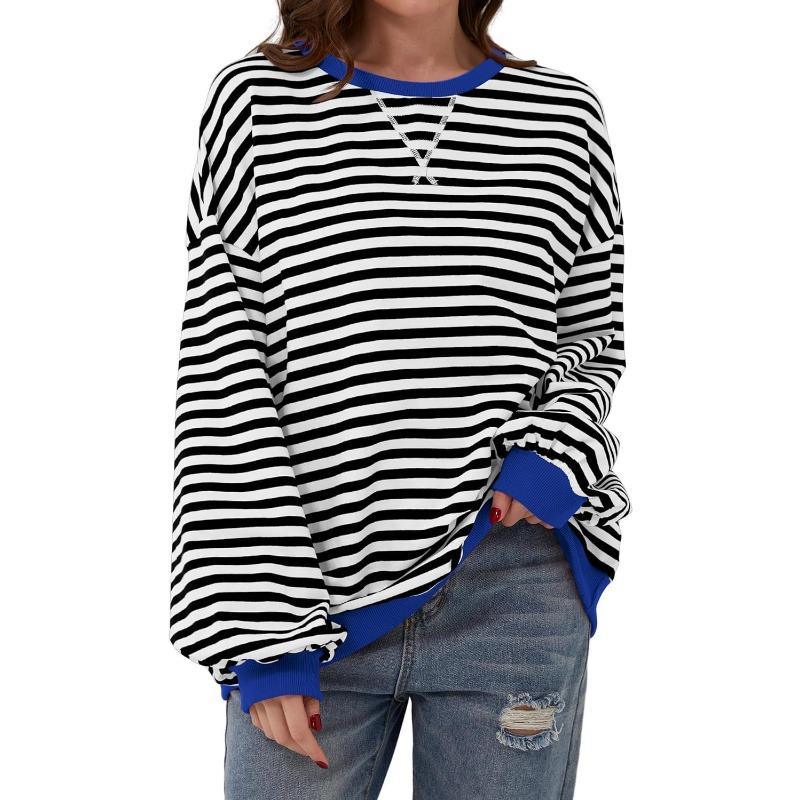 Women Loose Casual Striped Cotton Sweatshirt S
