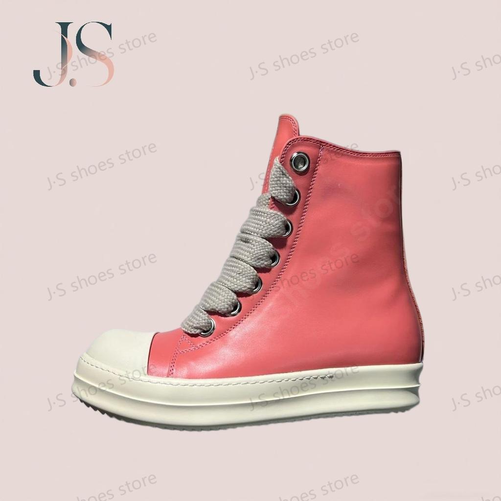 R-o Luxury Men Sneaker Peach Pink Leather High Top Shoe Women Boots Jumbo Laces Casual Shoes Cowhide Sneakers Ankle Boot