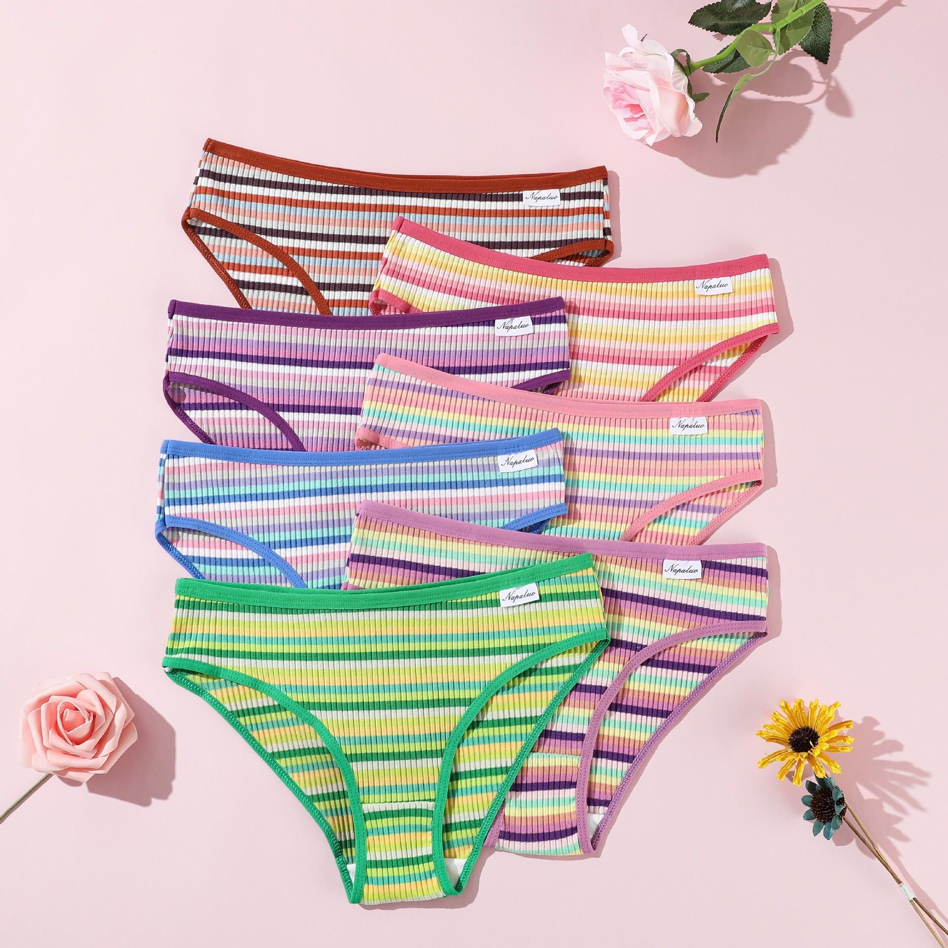 7 Pairs of Women s New Summer Color Thread Cotton Breathable Comfortable Double Decker Low Waisted Briefs S