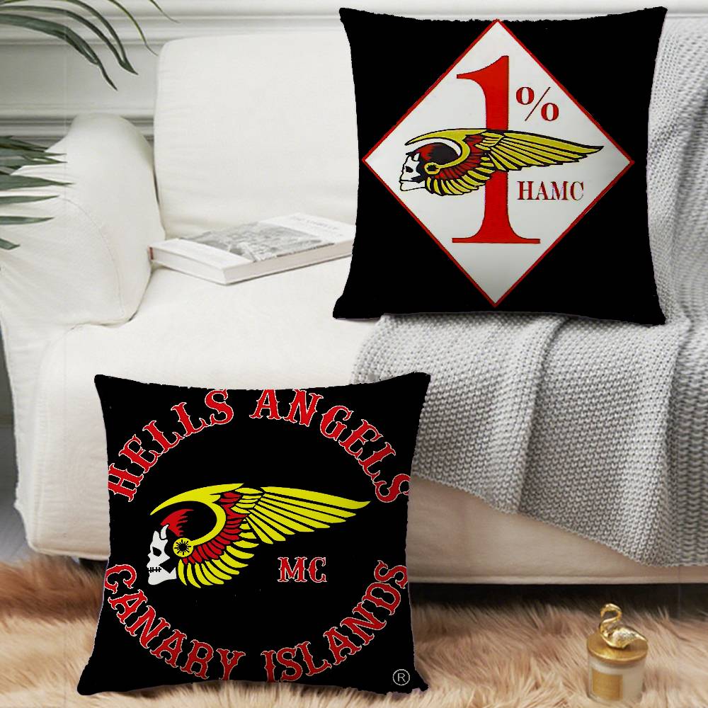 Moto Kissen H-Hells Angels Kissenbezug Kurzer Plüsch Sofa Dekorativ Geschenk Zuhause Doppelseitiger Druck Kissen