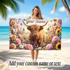 Highland Cow Theme Quick Dry Beach Towel Custom Name Text Print Large Sand Resistant Towel Beach Vacation