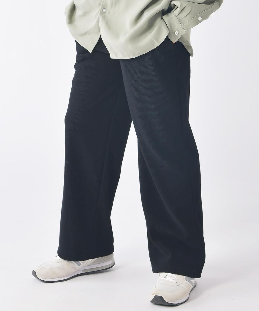 [RELATION] Corduroy Easy Wide Pants | Fleece-lined, Warm, Plus Sizes, Comfortable Waist, em113001-BLK-XXL