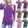 Fashion Women Long Sleeve Casual Blouse Stylish Tunic With Brown Button Accents