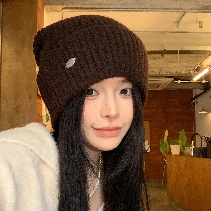 The Knitted Hat for Women with Autumn and Winter Versatile Thickened Face Protecting Small Wool Hat Ear Protection Cold Proof Pullover Hat