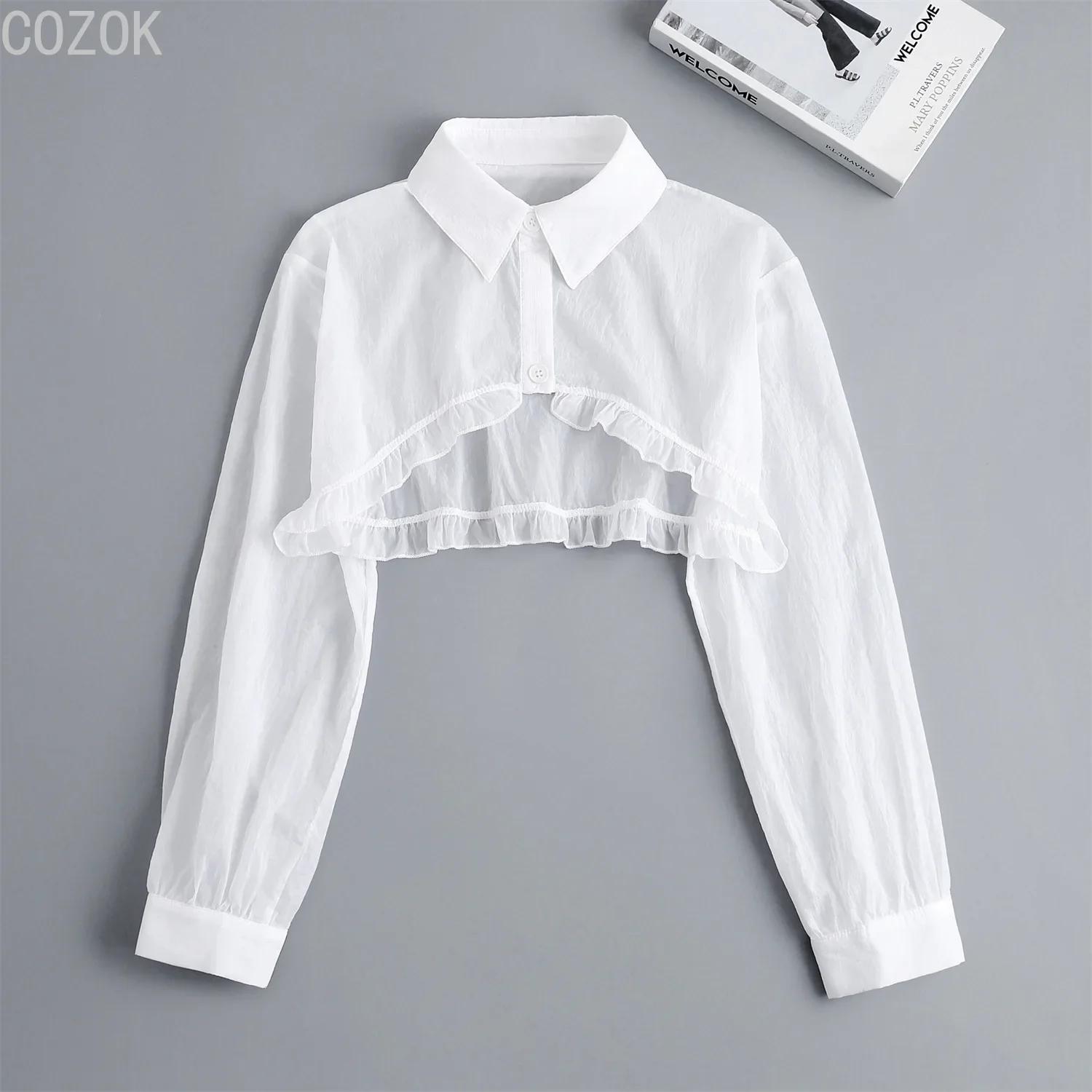 

Жіночий довгий рукав із штучним коміром, жіночий накладний ґудзик, напівверхня блузка, сорочка зі знімним коміром, осінній светр із штучним коміром