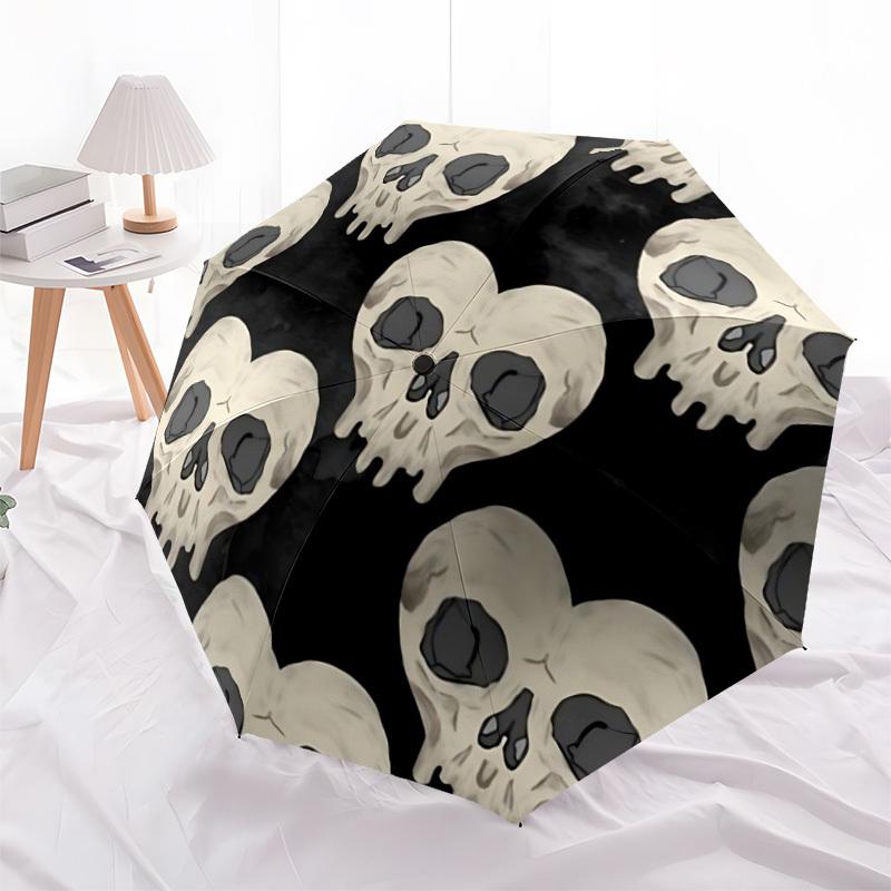 1pc Skull PatternAutomatic Folding Umbrella, Portable Collapsible Design, Casual Outdoor Accessory, for All Seasons032