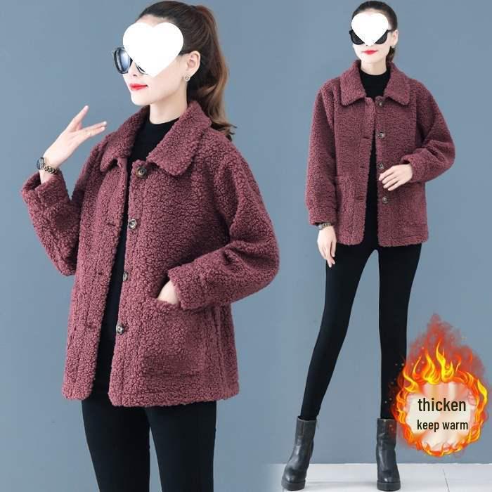Stylish Lamb Wool-Like Thickened Coat for Middle-Aged and Elderly Women (Ages 50-60)