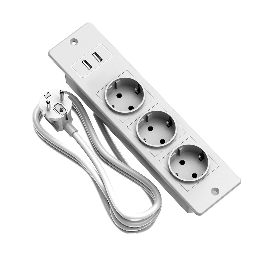 Recessed Power Strip with 2 Sockets USB A USB C Ports Embedded Furniture Charging Station for Desk Nightstand Cabinet