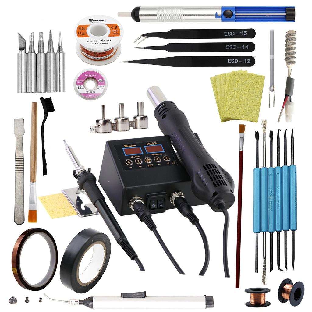 2 In 1 Soldering Station LCD Digital Display Welding Rework Station for Cell-phone BGA SMD PCB IC Repair Solder Tools Kit 8898