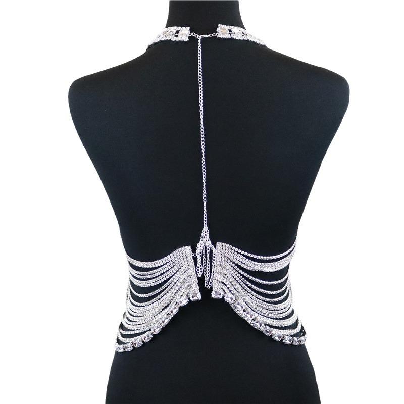 European And American Fashion New Models, Personalized Long Fringed Rhinestone Chest Chain, Nightclub Style Shiny Sexy Top Body Chain