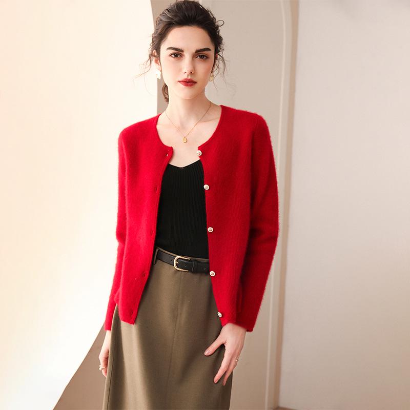 Women's 100% Pure Cashmere Cardigan - Round Neck, Long Sleeve, Button-Up Knit Sweater for Spring and Autumn