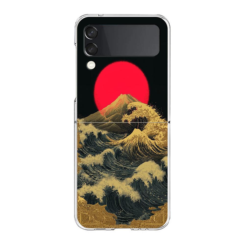 Transparent Phone Case For Samsung Galaxy Z Flip 3 4 5 6 7 Hard Folding PC Z Flip3 Flip4 Cover Japanese Style Art Japan