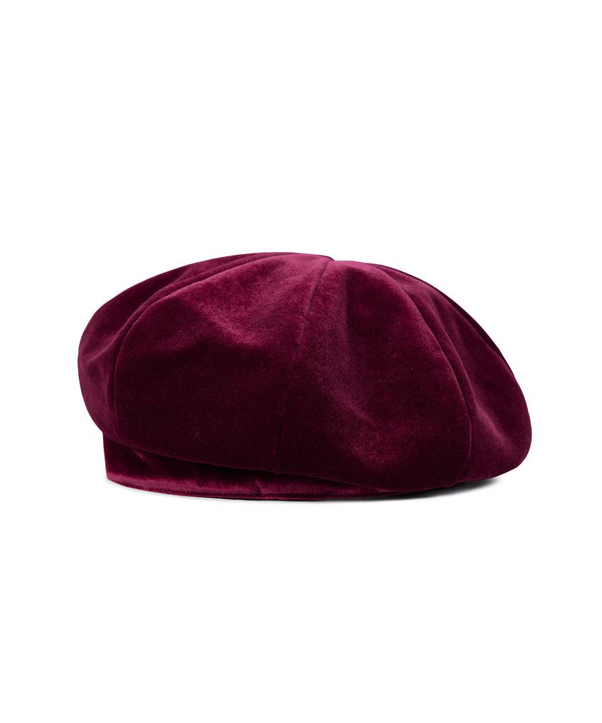 Bajal Va Square Studded Octagon Velvet Beret Burgundy