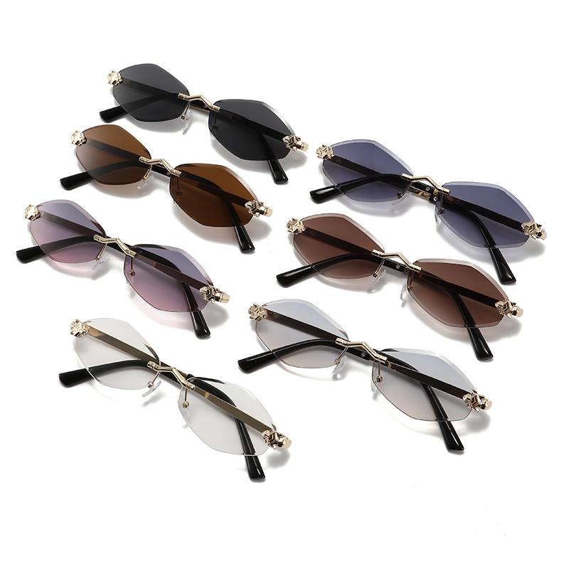 3pcs Vintage Small Polygonal Sunglasses for Women Luxurious Brand Style Rimless Rhombus Sun Eyeglasses Woman Trendy Metal Material Shades Glasses