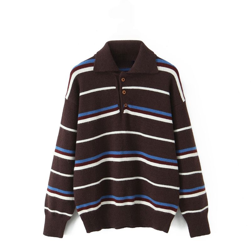 Texture College Comes with Atmosphere Stripes Polo Shirt American Retro Lazy Contrast Color Loose Pullover Knitwear