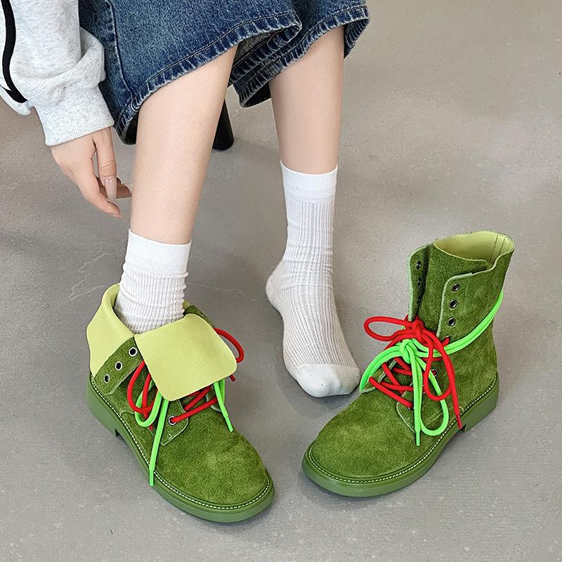 

Кожаные ботинки Мартин женские летние новые британские универсальные ботинки на шнуровке на толстой подошве короткие ретро ботинки-локомотивы 40 зелёный