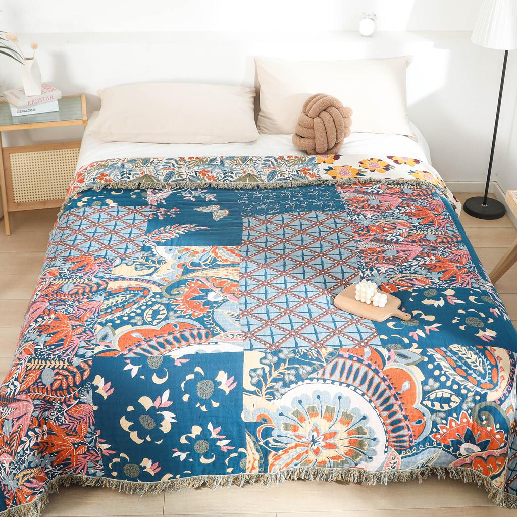 Delicate Towel Blanket With Tassels, Bedspread, Sofa Cover Blanket, Four-Layer Gauze Cotton, 200*230 Cm, High Quality