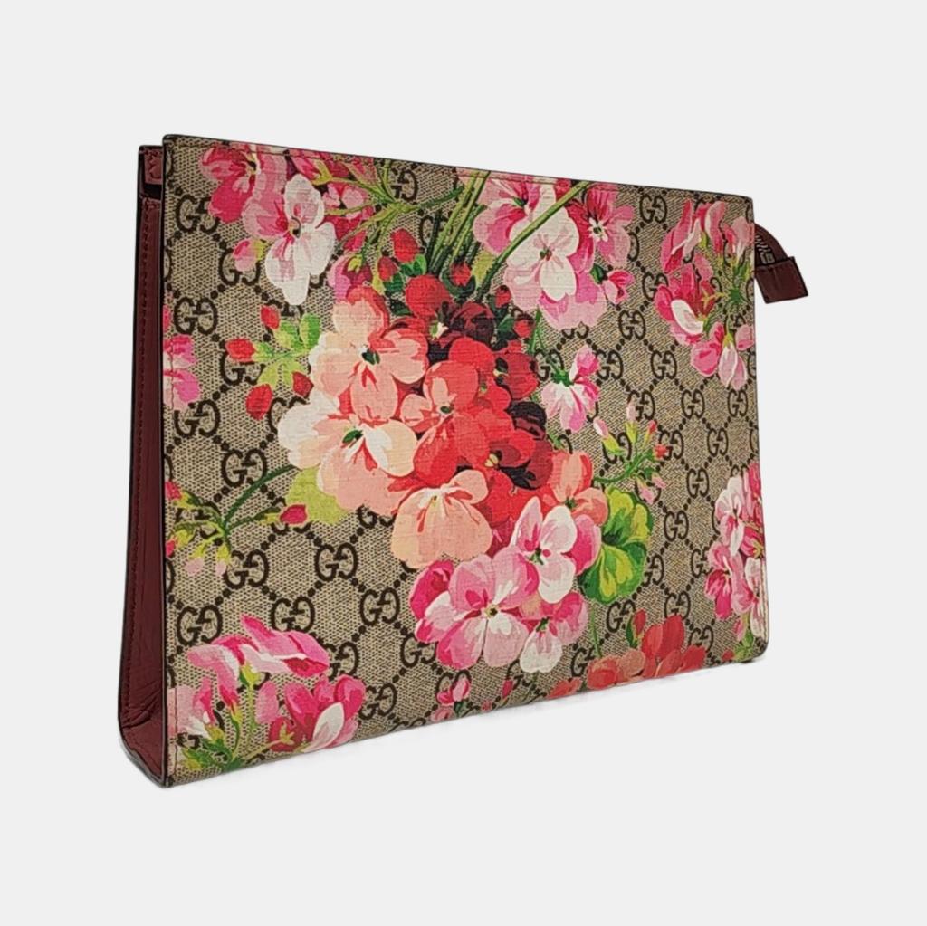 [Pre-Owned] GG Blooms Logo Canvas And Leather Clutch Bag Large - Excellent #1I66GO2