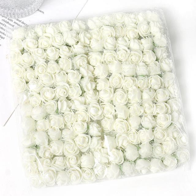 

144pcs 2.5cm Foam Rose Flowers with Gauze, Iron Wire for Wreath Decoration. грязно-белый