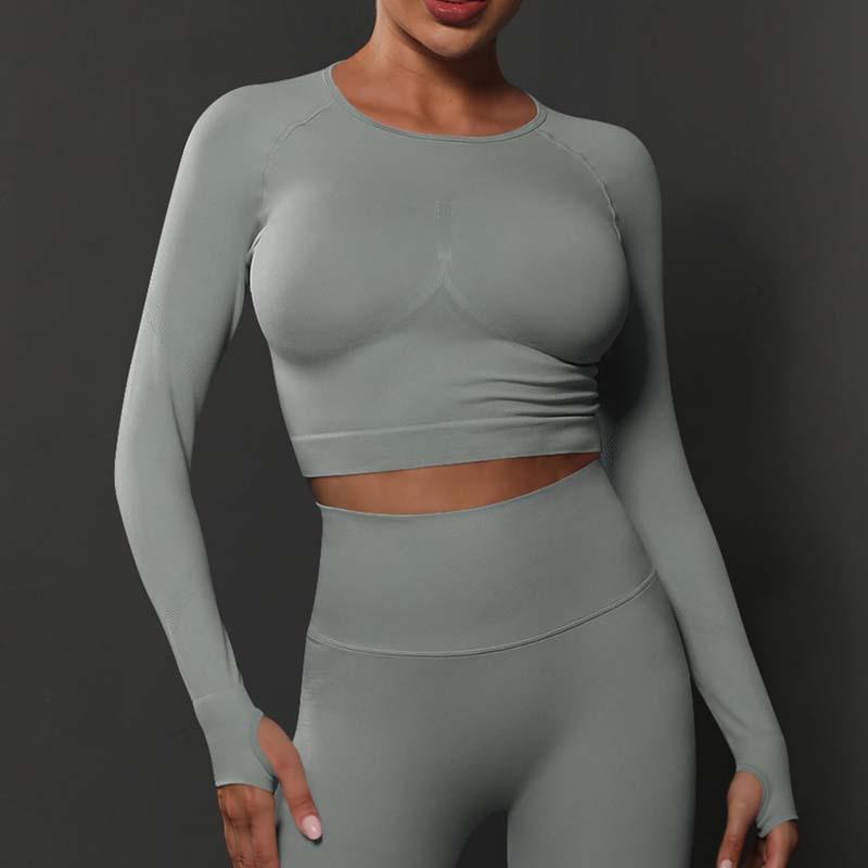 Pokročilá dámská sada na jógu a běh s dlouhým rukávem s pocitem nahoty a ochranou rukou