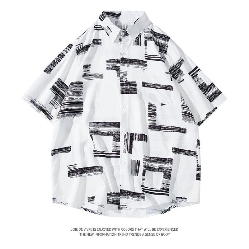 Summer Retro Trendy Breathable Non-Iron Couple's Shirt with Printed Lapel