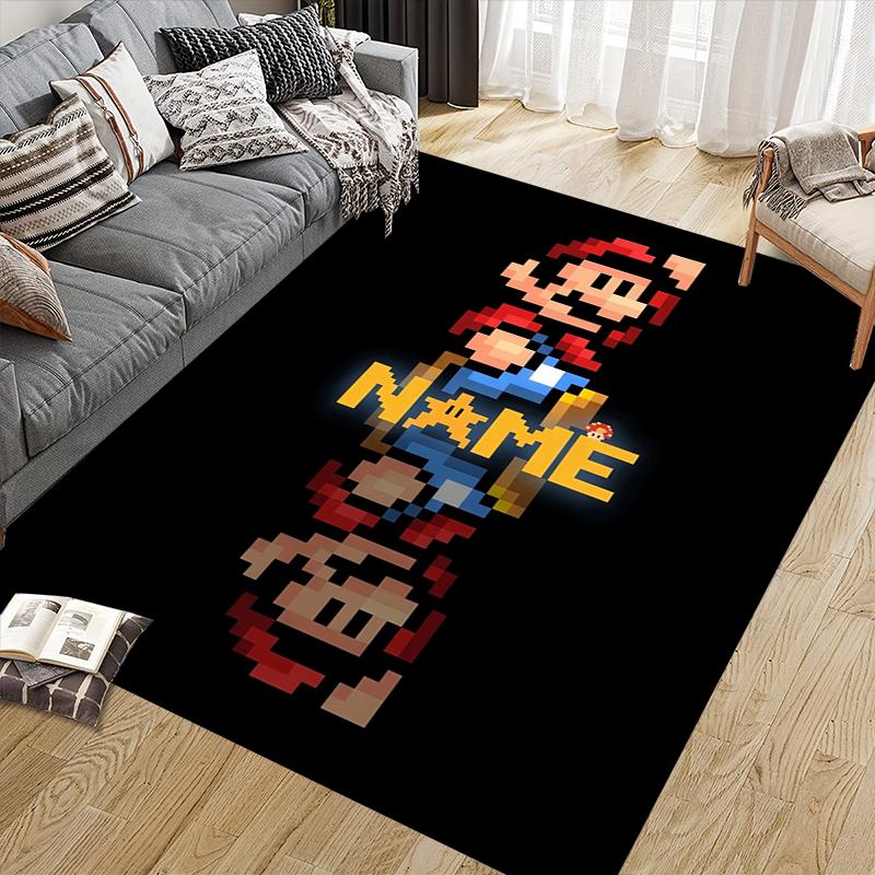 Custom Name,Mario Home Sofa Decoration for Living Room & Bedroom, Non‑Slip Play Flannel Floor Mat for Game Room