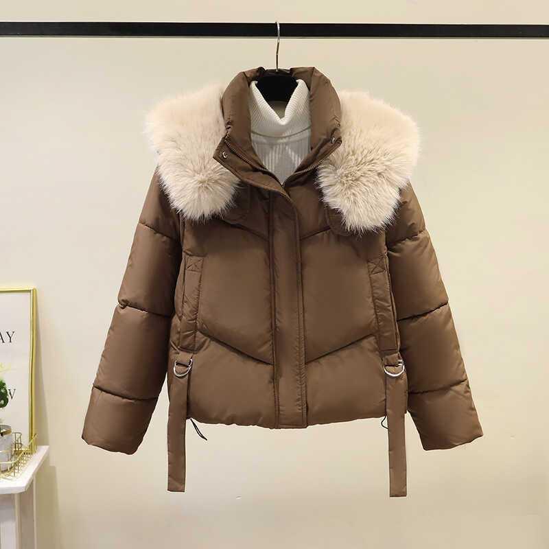 Damen Winter Neu Verdickt Modisch Großer Pelzkragen Baumwollgepolsterte Jacke Koreanischer Stil Daunen Baumwollgepolsterte Jacke für Kleine Personen