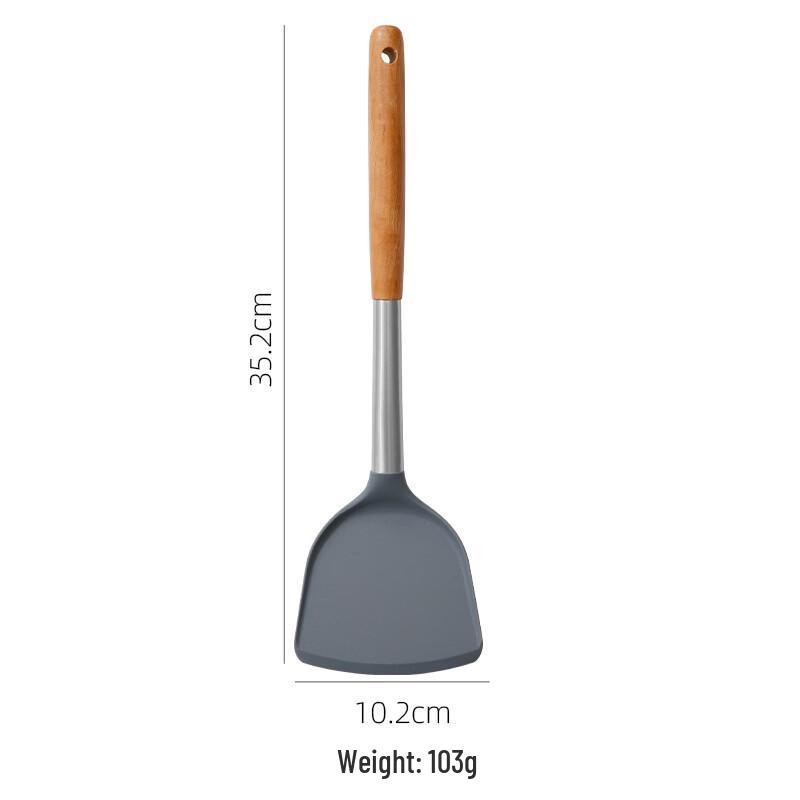 Silicone Wooden Handle Slotted Spatula Set
