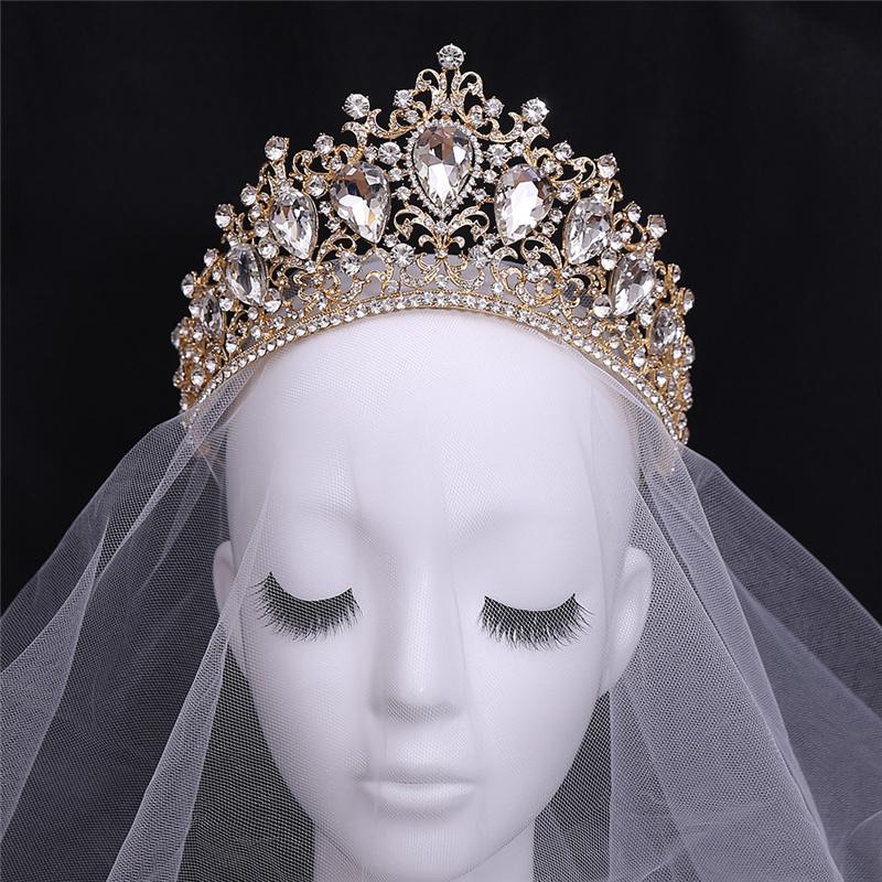 Baroque Royal Queen Gorgeous Crystal Tiaras and Crowns Bride Headdress Bridal Diadem Princess Wedding Crown Jewelry Ornaments