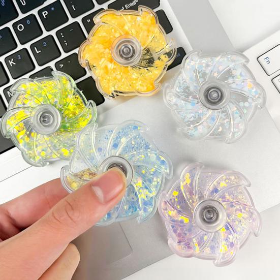 Flower Spinner Fidget Toy Glitter Quicksand Filled Stress Relief Finger Flexibility Training Spinning Top Fingertip Gyro Kids Teens Adults Gift