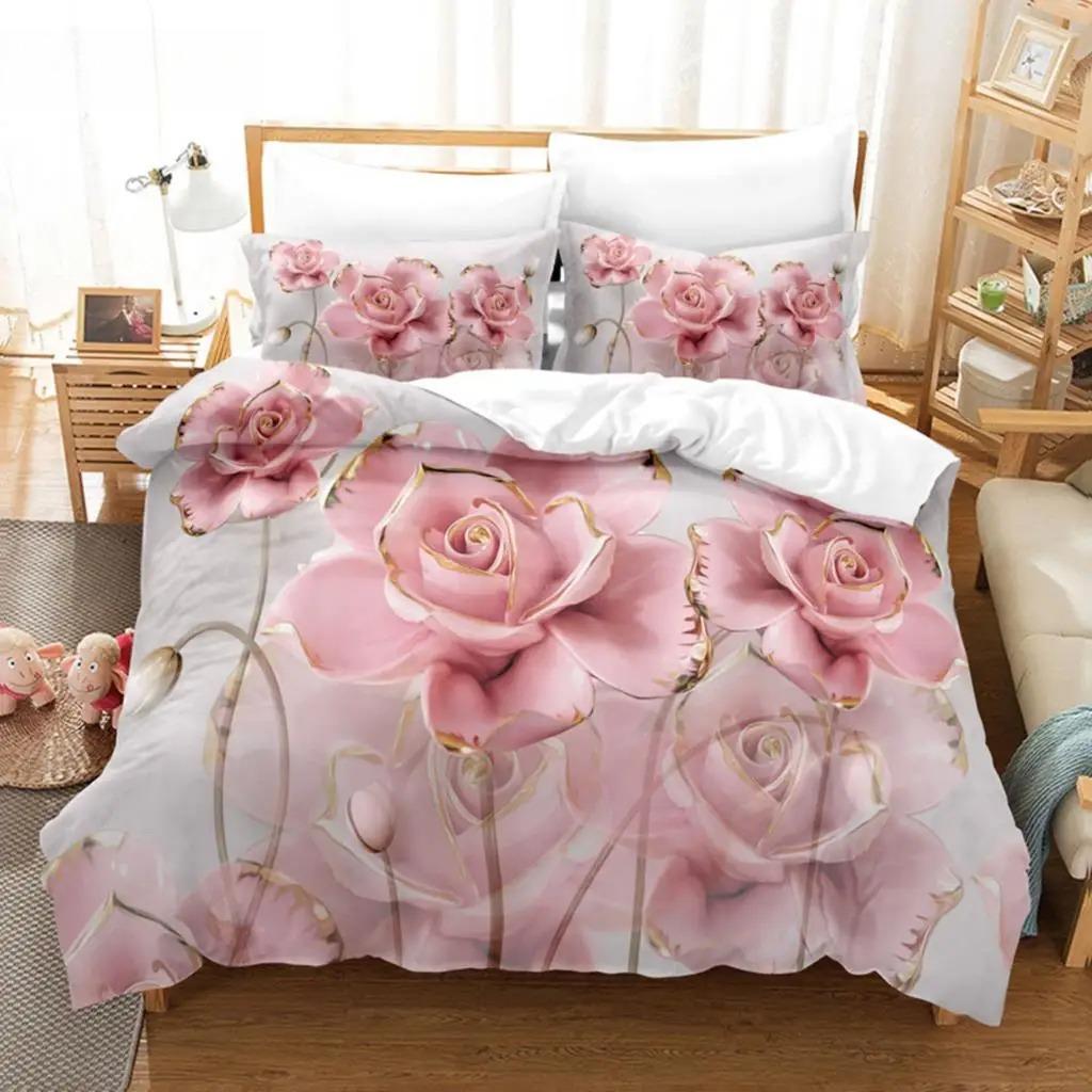Flower Duvet Cover Bedding Set Quilt Case Linens King Queen Full Size 3D Print Pillowcase Single Twin Bed 240x220 260x240