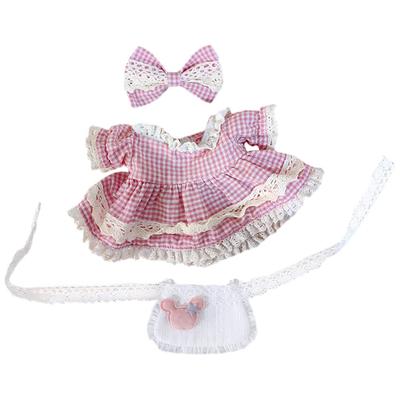 Niannyyhouse 20cm Vestiti di Peluche Uniforme da Cameriera a Quadri Copricapo Grembiule Vestito Travestimento Accessori Bambola di Cotone (Rosa)