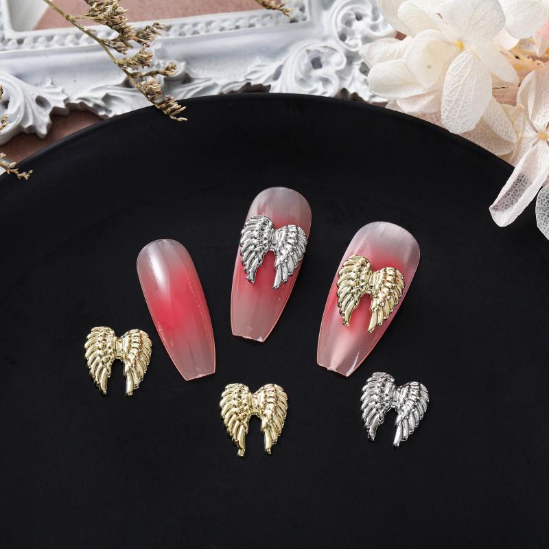 2 Pack Angel Wings Metal Nail Art Charms Gold Silver Wings Nail Decoration For Manicure Diy 3D  Sparkly Nail Parts