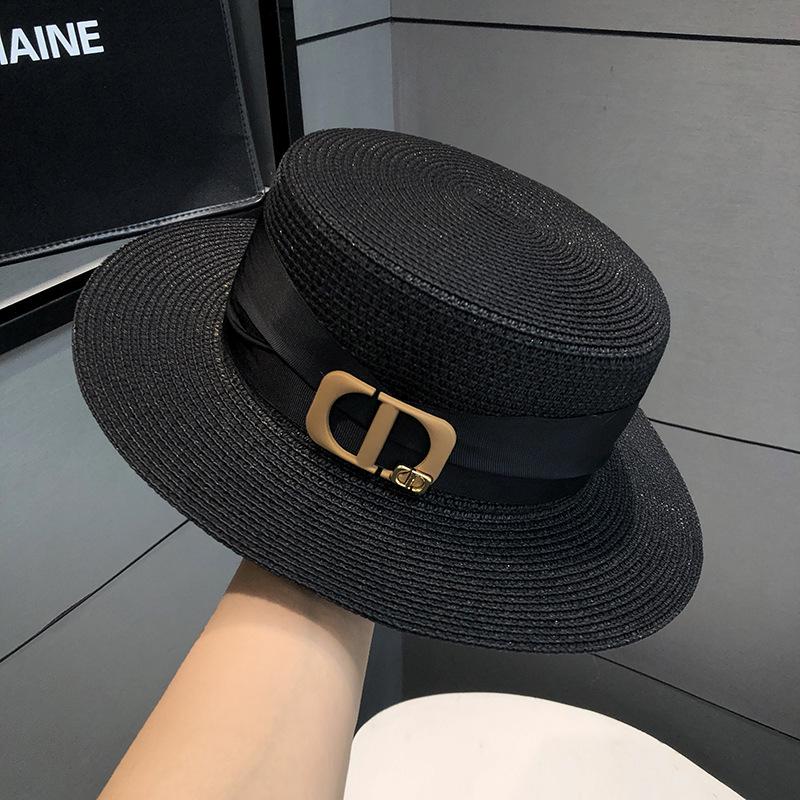 Summer Women's Flat Top Straw Hat Travel Seaside Vacation Shade Sun Protection Hat Casual Straw Sun Hat