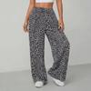 Lace-up Leopard Print Pants Baggy Floor Length Britches Straight Leg Loose Trousers  Streetwear