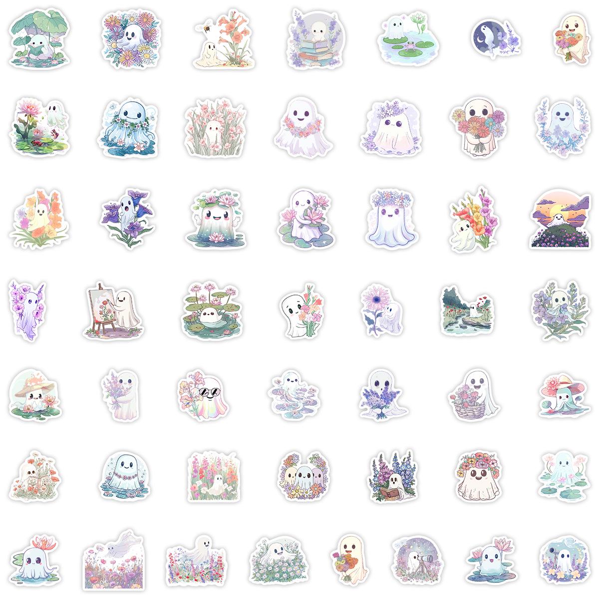 50pcs Waterproof Cartoon Ghost Stickers for Phone and Computer Decor - DIY Cute Ghost Designs