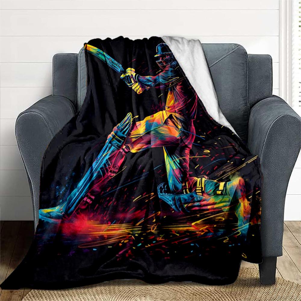 1pc Cricket Batting Flannel Blanket, Comfortable and Warm Blanket, for Camping Sofa Bed and Couch Office034