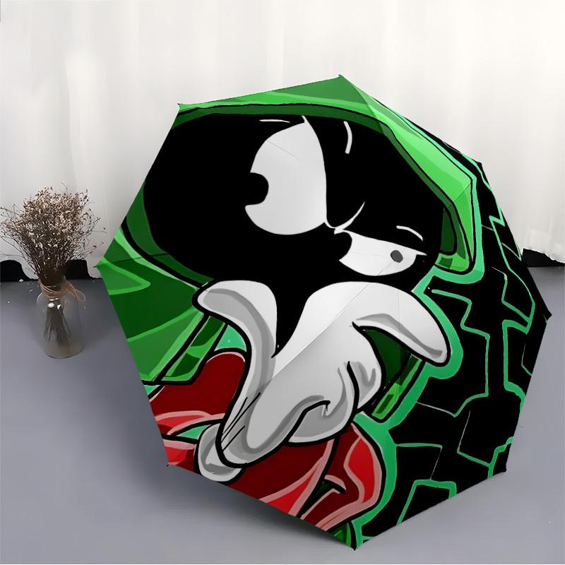 1pc Marvin Martian Looney Tunes Automatic Umbrella 8 Rib Portable Folding Black Iron Frame for Outdoor, Beach, Travel, Beach Umbrella 183