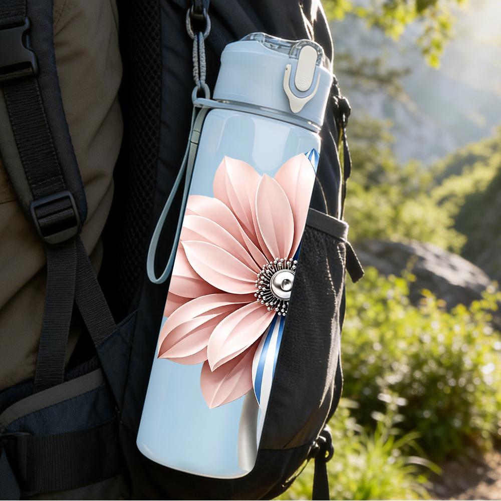1PC Blue Spotted Flower Graphic,750ml Color Plastic Sports Water Bottle,Leakproof Flip Straw Lid,Suitable for Sports Office Home Use