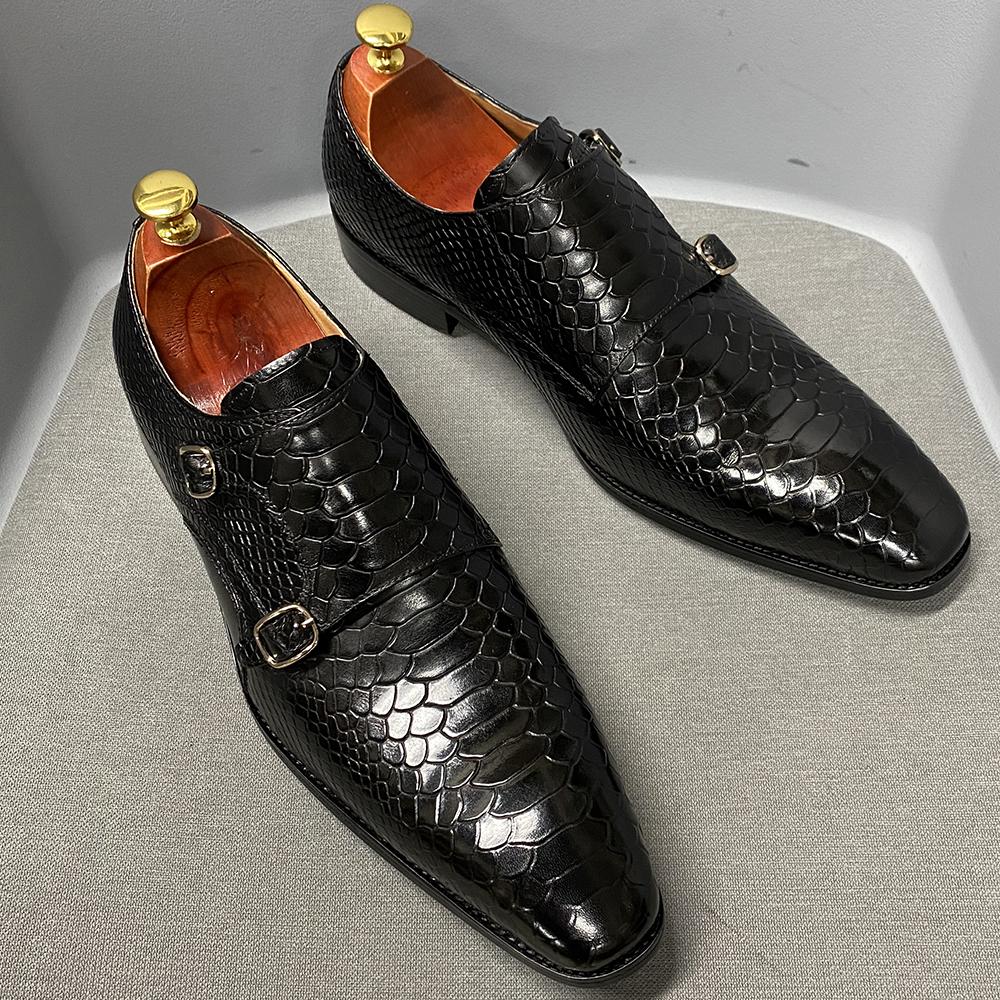 Fashion Men's Loafers Leather Shoes Double-breasted Python Pattern Men's Casual Shoes Formal Wear Office Business Leather Men's Shoes
