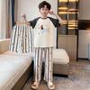 Cotton Boys Pajama Set Short Sleeve Long Pants Sleepwear Kids Ages 8 Fall Lightweight Comfortable