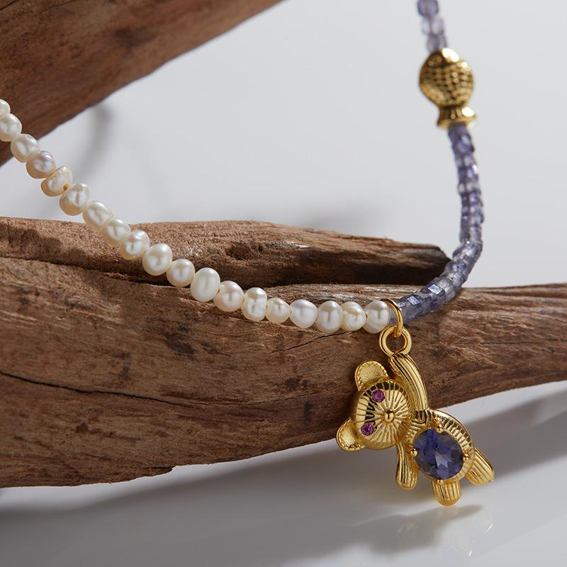 Original Design Network Earrings Jewelry S925 Sterling Silver Necklace Jewelry Women'S Natural Freshwater Pearls With Gemstone Necklace Women