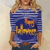 2024 New Women's Halloween Long Sleeve T-Shirt Spider Web Print Round Neck Casual Basic Loose Ladies Designer Tops