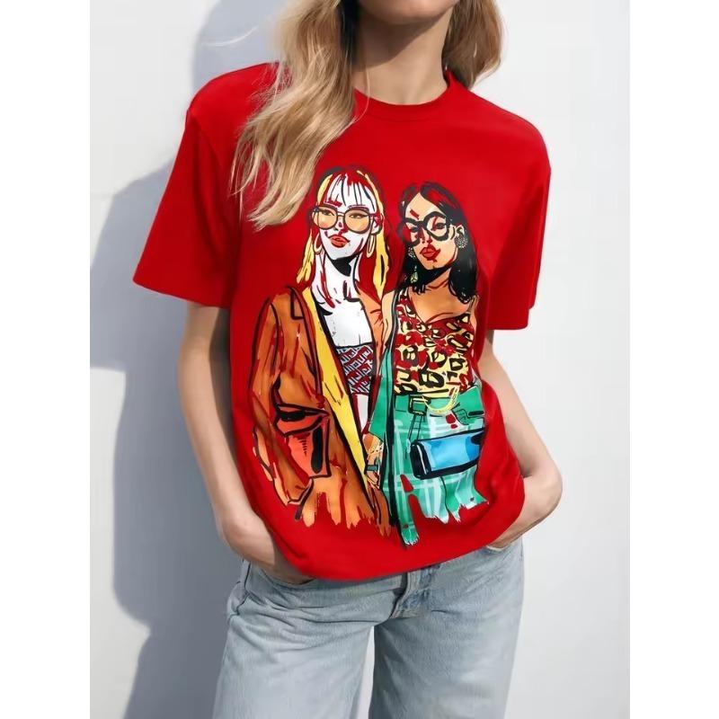 

Summer Women s T-shirt 3D Printed Pattern Round Neck Short Sleeve Fashion Private Clothing Is A Casual Women s Clothing 4XL червоний